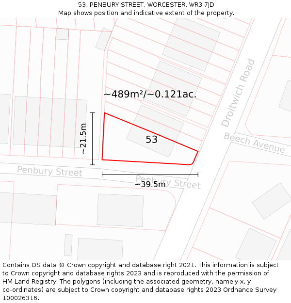 53, PENBURY STREET, WORCESTER, WR3 7JD: Plot and title map