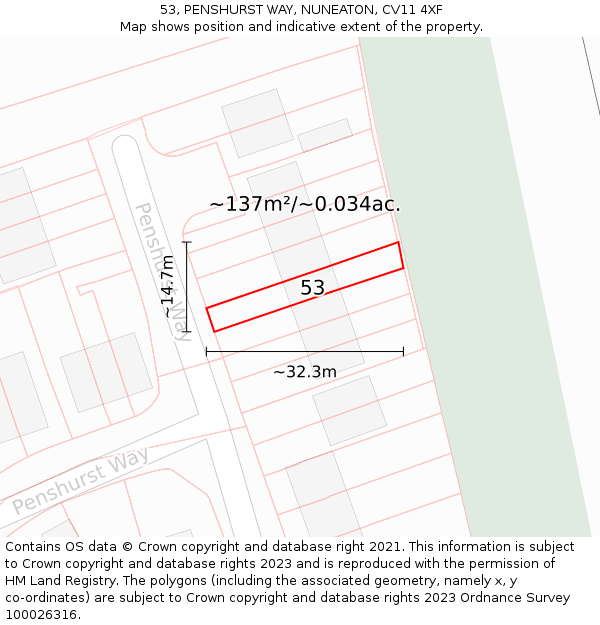 53, PENSHURST WAY, NUNEATON, CV11 4XF: Plot and title map