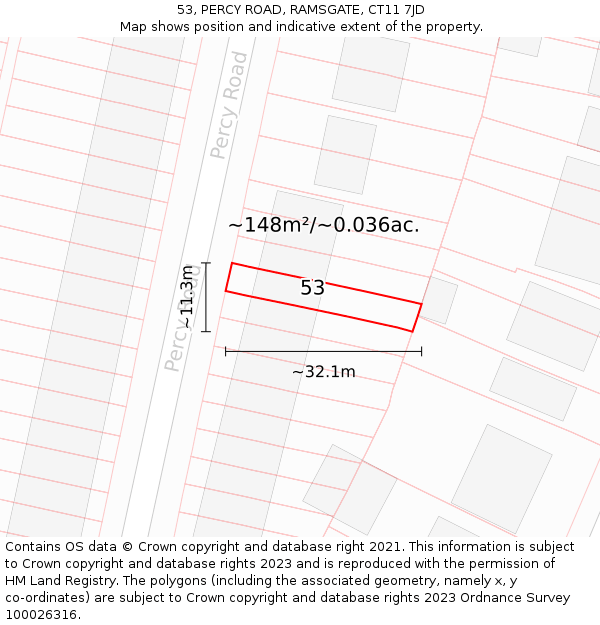 53, PERCY ROAD, RAMSGATE, CT11 7JD: Plot and title map