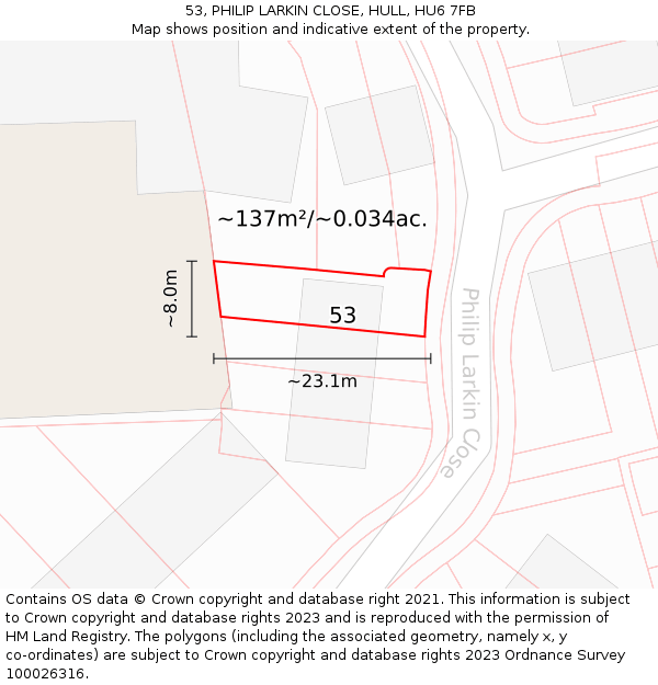 53, PHILIP LARKIN CLOSE, HULL, HU6 7FB: Plot and title map