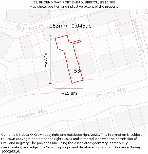53, PHOENIX WAY, PORTISHEAD, BRISTOL, BS20 7FG: Plot and title map