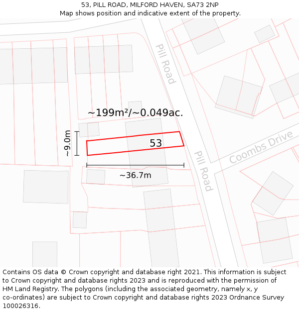 53, PILL ROAD, MILFORD HAVEN, SA73 2NP: Plot and title map