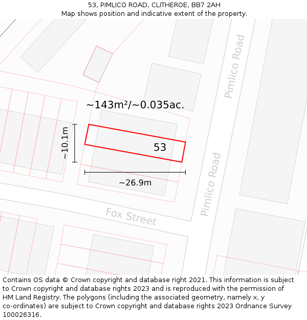 53, PIMLICO ROAD, CLITHEROE, BB7 2AH: Plot and title map