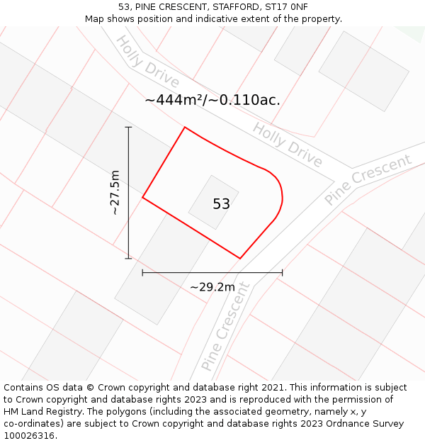 53, PINE CRESCENT, STAFFORD, ST17 0NF: Plot and title map