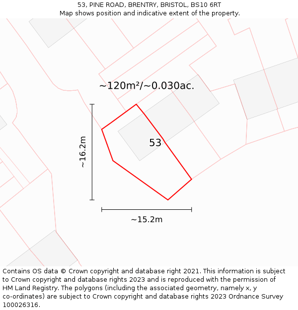 53, PINE ROAD, BRENTRY, BRISTOL, BS10 6RT: Plot and title map