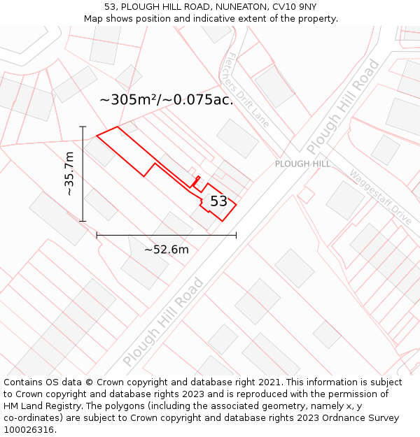 53, PLOUGH HILL ROAD, NUNEATON, CV10 9NY: Plot and title map