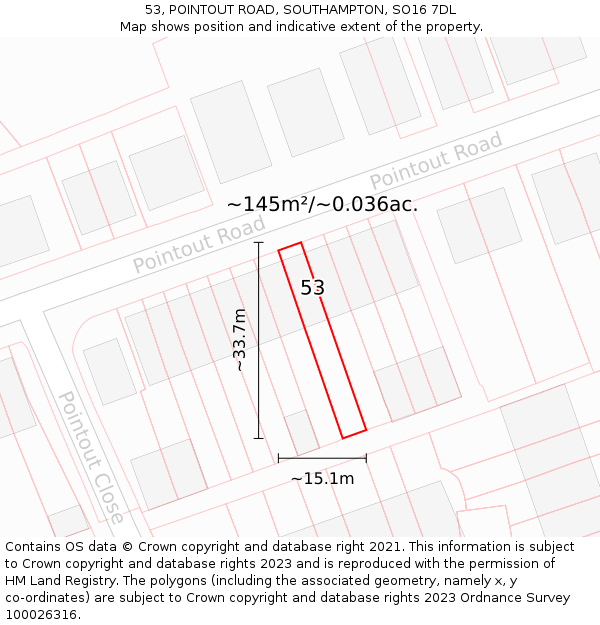 53, POINTOUT ROAD, SOUTHAMPTON, SO16 7DL: Plot and title map