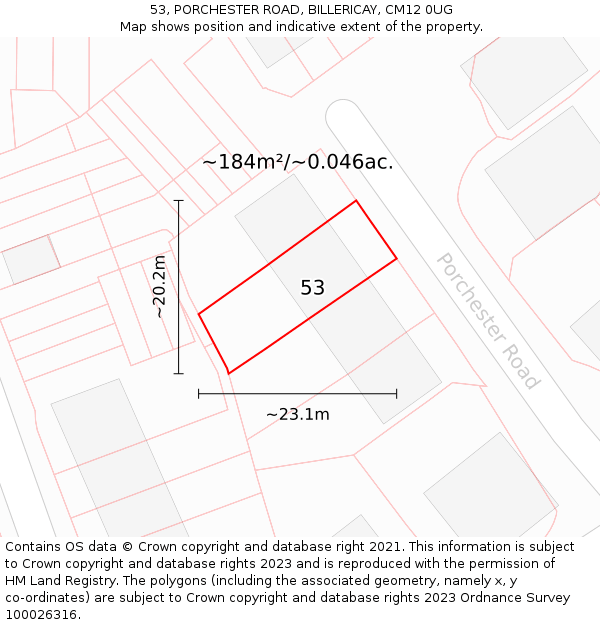 53, PORCHESTER ROAD, BILLERICAY, CM12 0UG: Plot and title map