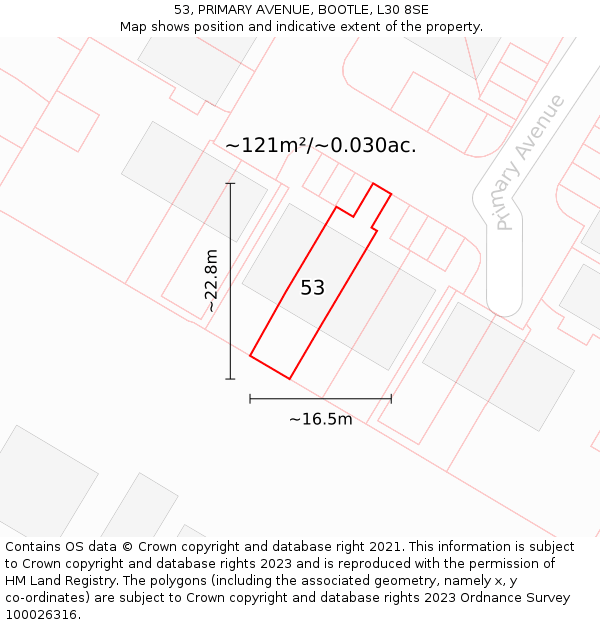 53, PRIMARY AVENUE, BOOTLE, L30 8SE: Plot and title map