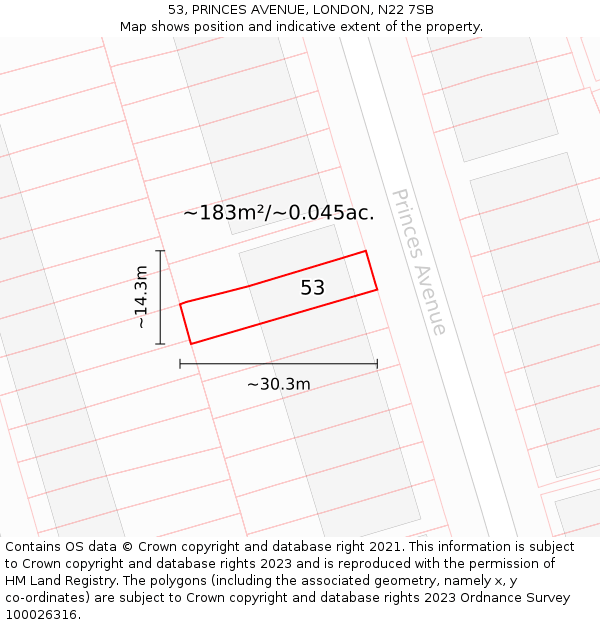 53, PRINCES AVENUE, LONDON, N22 7SB: Plot and title map