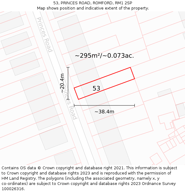 53, PRINCES ROAD, ROMFORD, RM1 2SP: Plot and title map