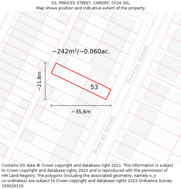 53, PRINCES STREET, CARDIFF, CF24 3SL: Plot and title map