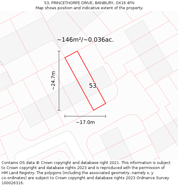 53, PRINCETHORPE DRIVE, BANBURY, OX16 4FN: Plot and title map
