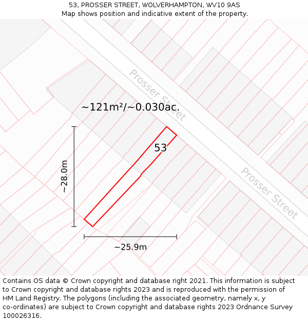53, PROSSER STREET, WOLVERHAMPTON, WV10 9AS: Plot and title map
