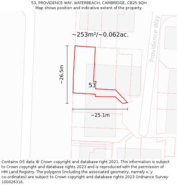 53, PROVIDENCE WAY, WATERBEACH, CAMBRIDGE, CB25 9QH: Plot and title map