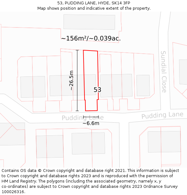 53, PUDDING LANE, HYDE, SK14 3FP: Plot and title map