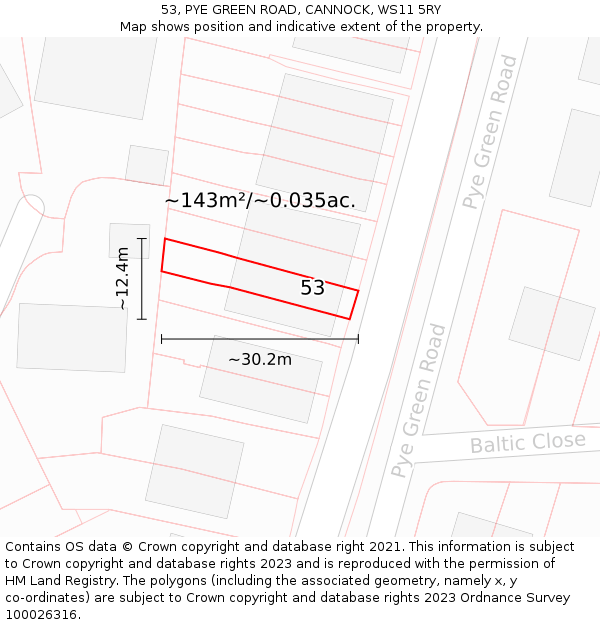 53, PYE GREEN ROAD, CANNOCK, WS11 5RY: Plot and title map