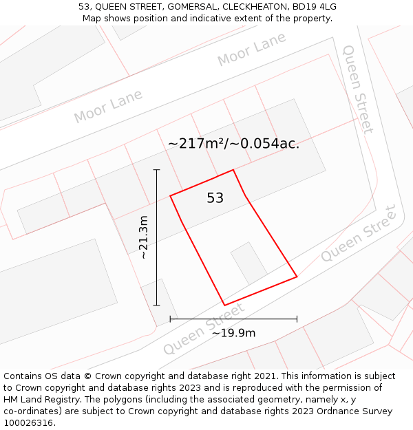 53, QUEEN STREET, GOMERSAL, CLECKHEATON, BD19 4LG: Plot and title map