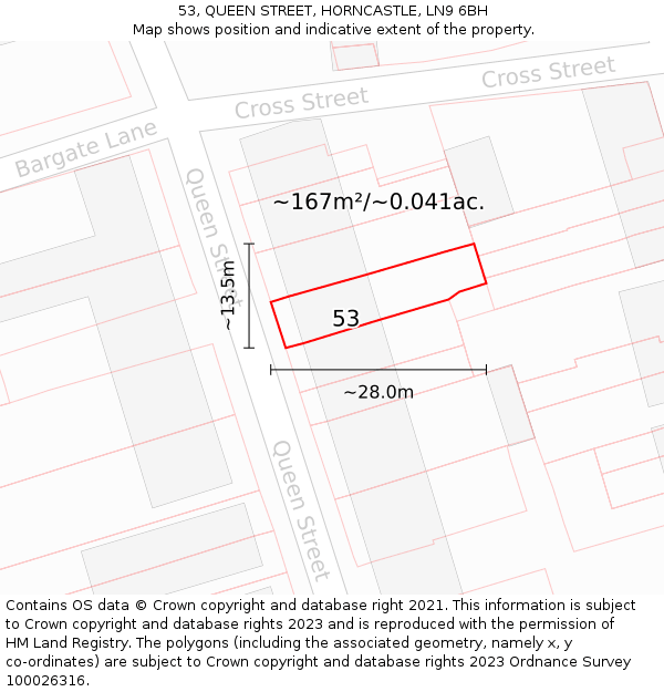 53, QUEEN STREET, HORNCASTLE, LN9 6BH: Plot and title map
