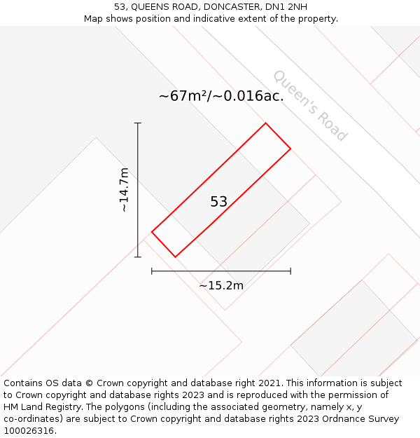 53, QUEENS ROAD, DONCASTER, DN1 2NH: Plot and title map