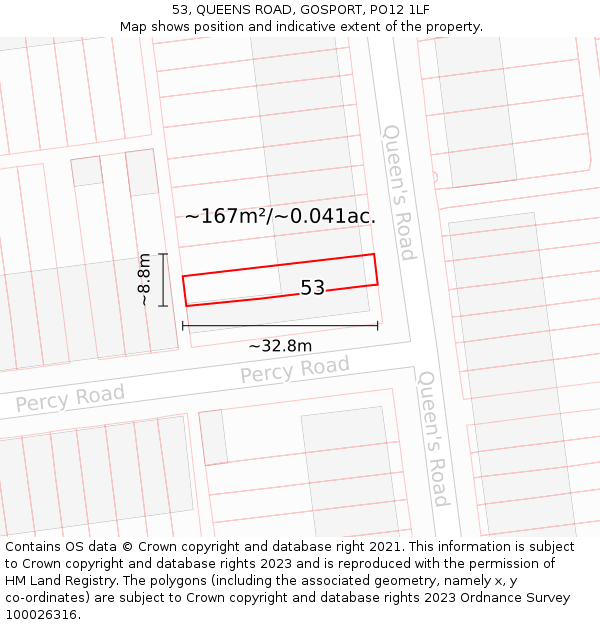 53, QUEENS ROAD, GOSPORT, PO12 1LF: Plot and title map