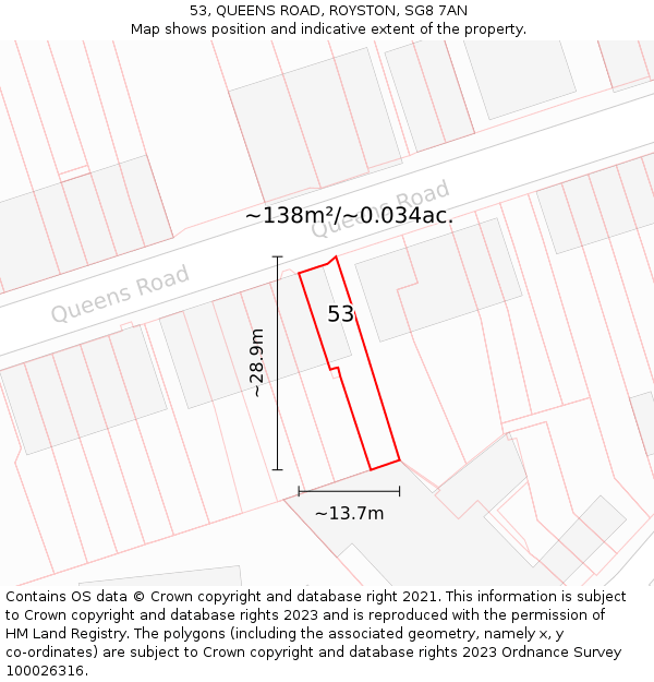 53, QUEENS ROAD, ROYSTON, SG8 7AN: Plot and title map