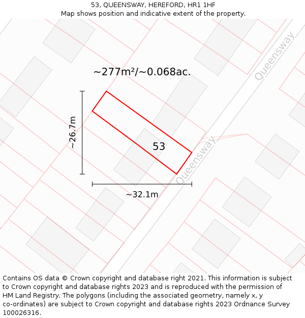 53, QUEENSWAY, HEREFORD, HR1 1HF: Plot and title map