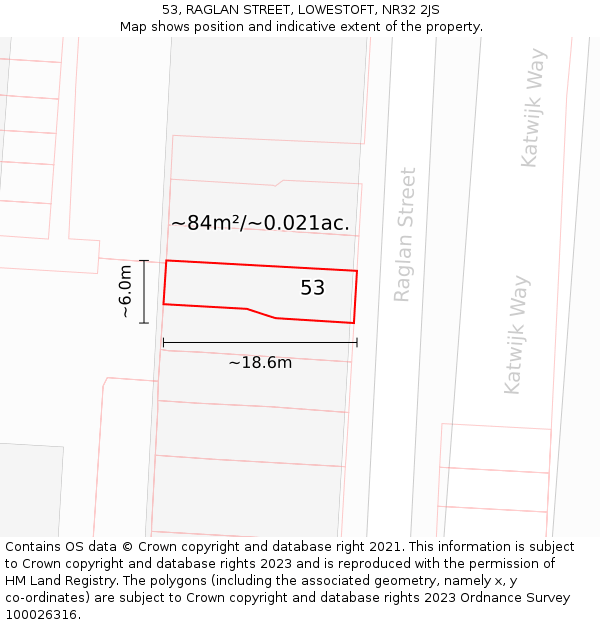 53, RAGLAN STREET, LOWESTOFT, NR32 2JS: Plot and title map