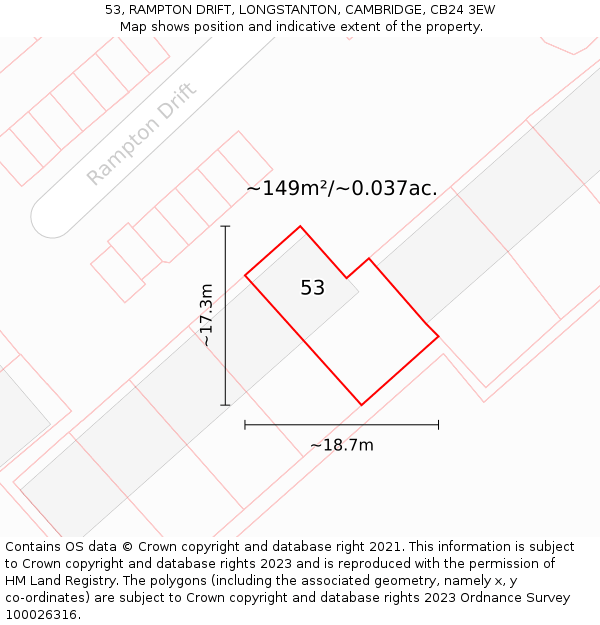 53, RAMPTON DRIFT, LONGSTANTON, CAMBRIDGE, CB24 3EW: Plot and title map