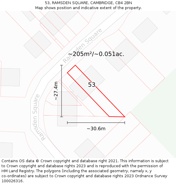 53, RAMSDEN SQUARE, CAMBRIDGE, CB4 2BN: Plot and title map