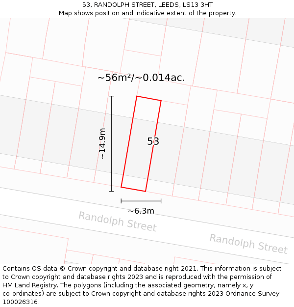 53, RANDOLPH STREET, LEEDS, LS13 3HT: Plot and title map