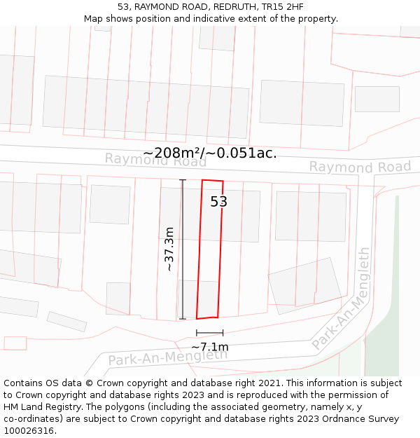 53, RAYMOND ROAD, REDRUTH, TR15 2HF: Plot and title map