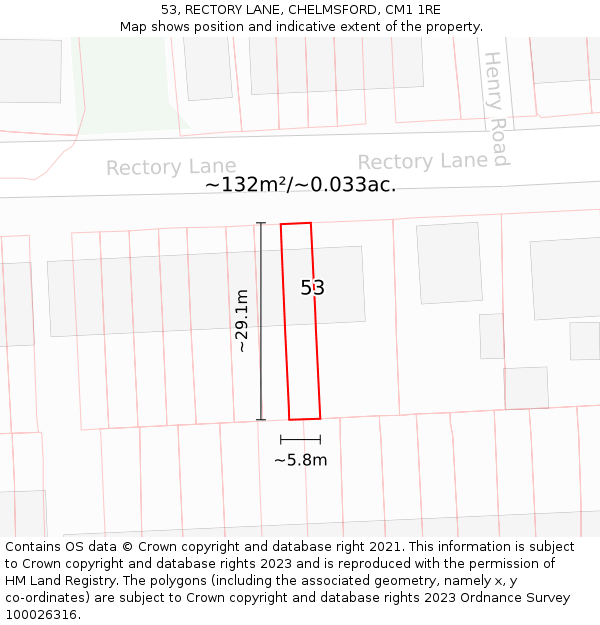 53, RECTORY LANE, CHELMSFORD, CM1 1RE: Plot and title map