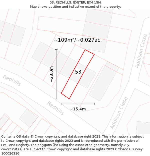 53, REDHILLS, EXETER, EX4 1SH: Plot and title map
