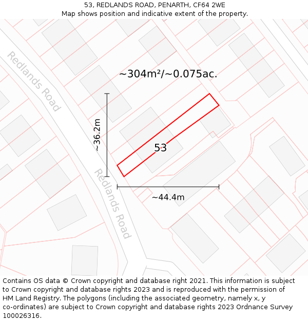 53, REDLANDS ROAD, PENARTH, CF64 2WE: Plot and title map