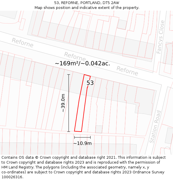 53, REFORNE, PORTLAND, DT5 2AW: Plot and title map