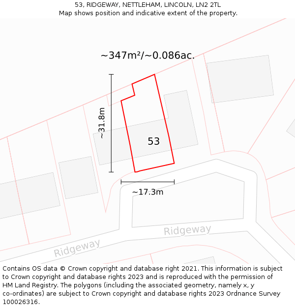53, RIDGEWAY, NETTLEHAM, LINCOLN, LN2 2TL: Plot and title map