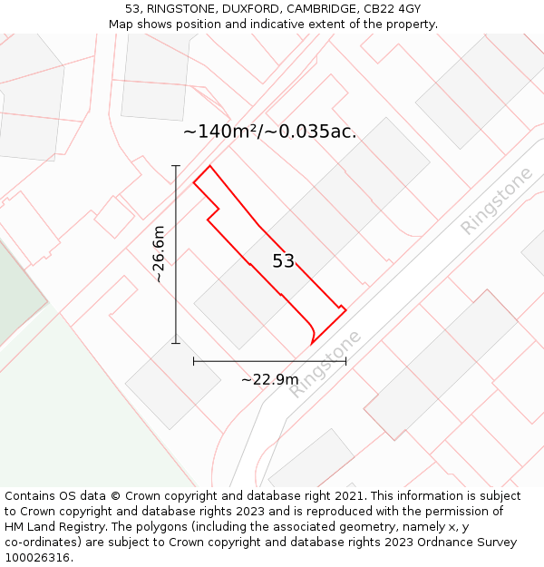 53, RINGSTONE, DUXFORD, CAMBRIDGE, CB22 4GY: Plot and title map
