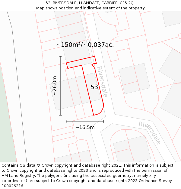 53, RIVERSDALE, LLANDAFF, CARDIFF, CF5 2QL: Plot and title map