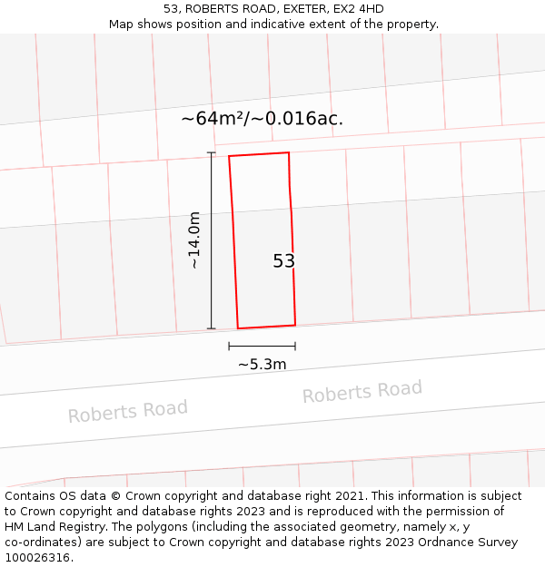 53, ROBERTS ROAD, EXETER, EX2 4HD: Plot and title map