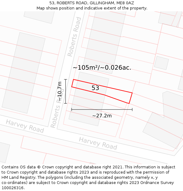 53, ROBERTS ROAD, GILLINGHAM, ME8 0AZ: Plot and title map
