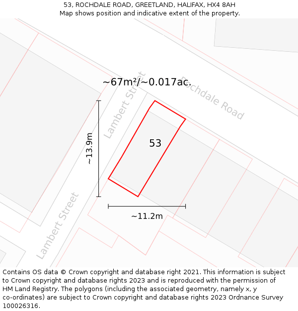 53, ROCHDALE ROAD, GREETLAND, HALIFAX, HX4 8AH: Plot and title map