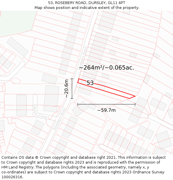 53, ROSEBERY ROAD, DURSLEY, GL11 4PT: Plot and title map