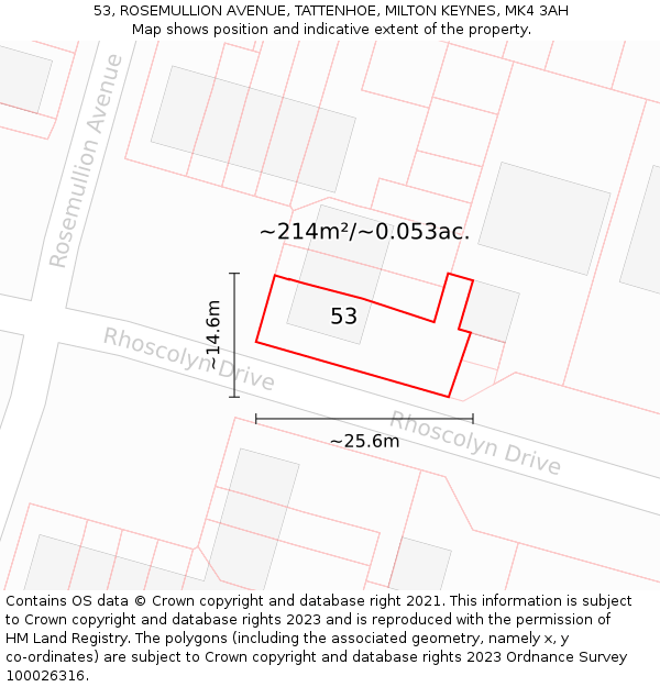 53, ROSEMULLION AVENUE, TATTENHOE, MILTON KEYNES, MK4 3AH: Plot and title map