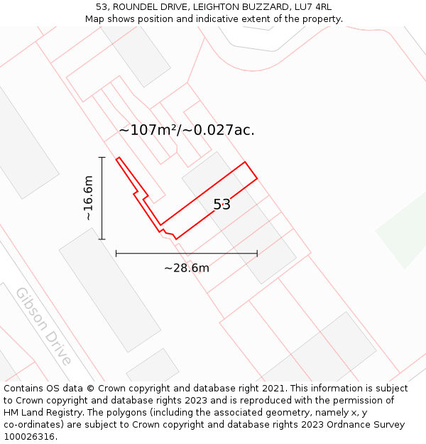 53, ROUNDEL DRIVE, LEIGHTON BUZZARD, LU7 4RL: Plot and title map