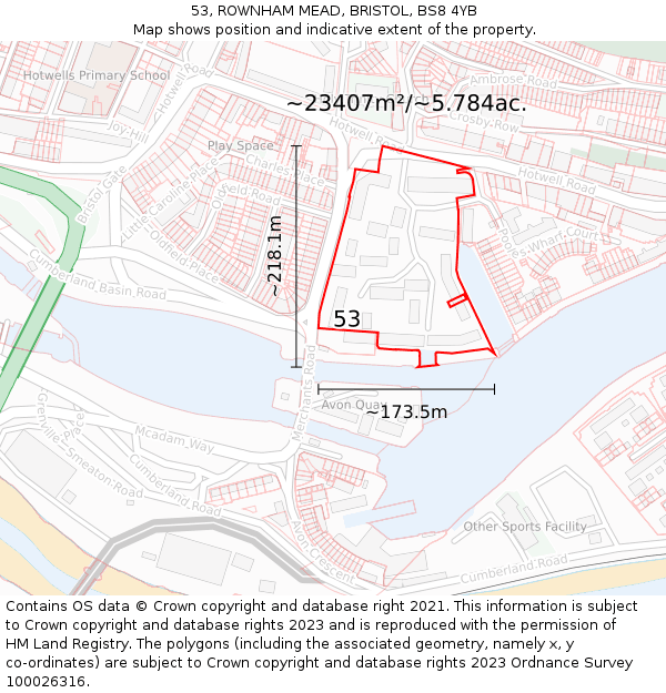 53, ROWNHAM MEAD, BRISTOL, BS8 4YB: Plot and title map