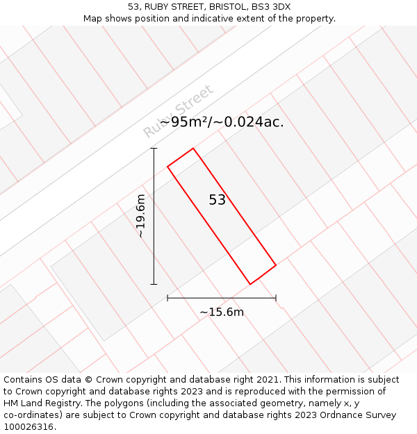 53, RUBY STREET, BRISTOL, BS3 3DX: Plot and title map
