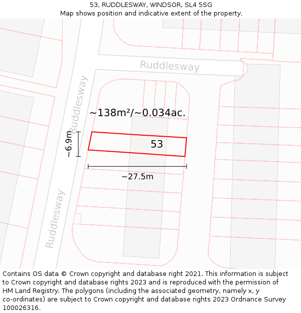 53, RUDDLESWAY, WINDSOR, SL4 5SG: Plot and title map