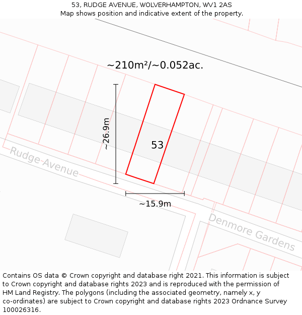 53, RUDGE AVENUE, WOLVERHAMPTON, WV1 2AS: Plot and title map
