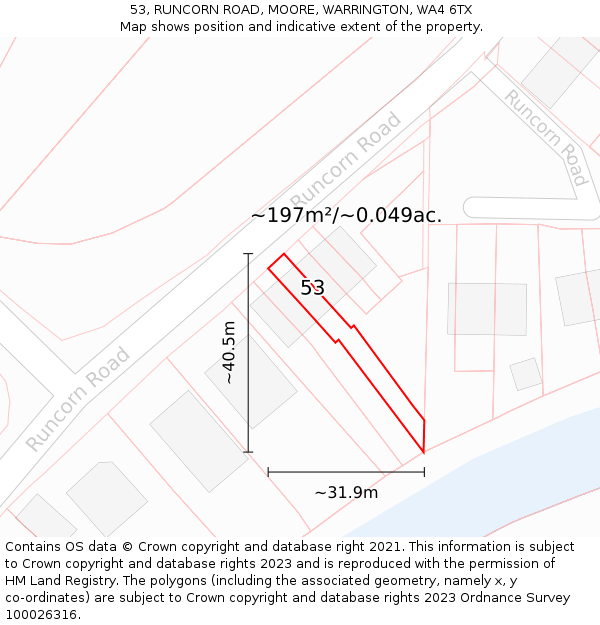 53, RUNCORN ROAD, MOORE, WARRINGTON, WA4 6TX: Plot and title map